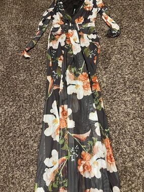 Floral V-Neck Maxi Dress in Black and Orange